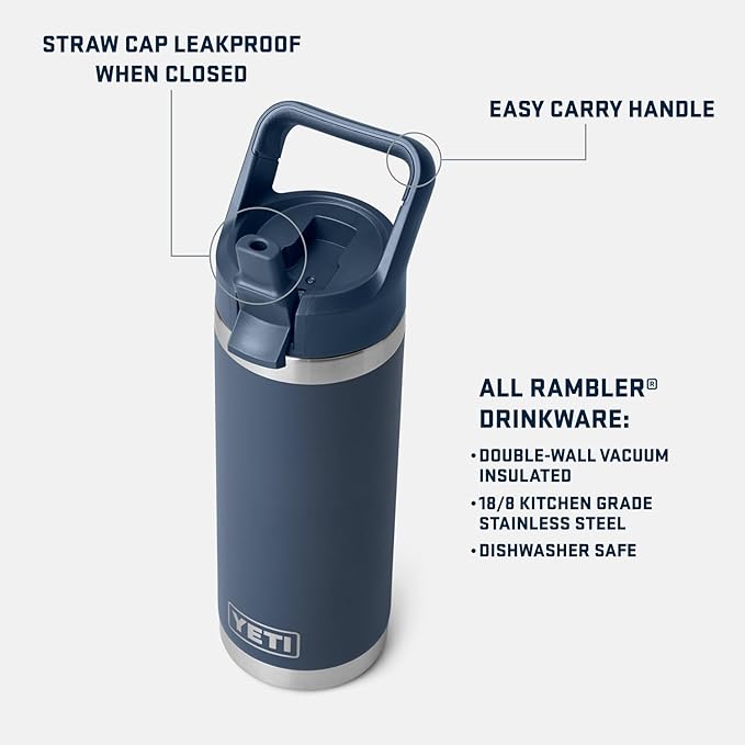 YETI Rambler 18 oz Bottle, Vacuum Insulated, Stainless Steel with Straw Cap, Seafoam