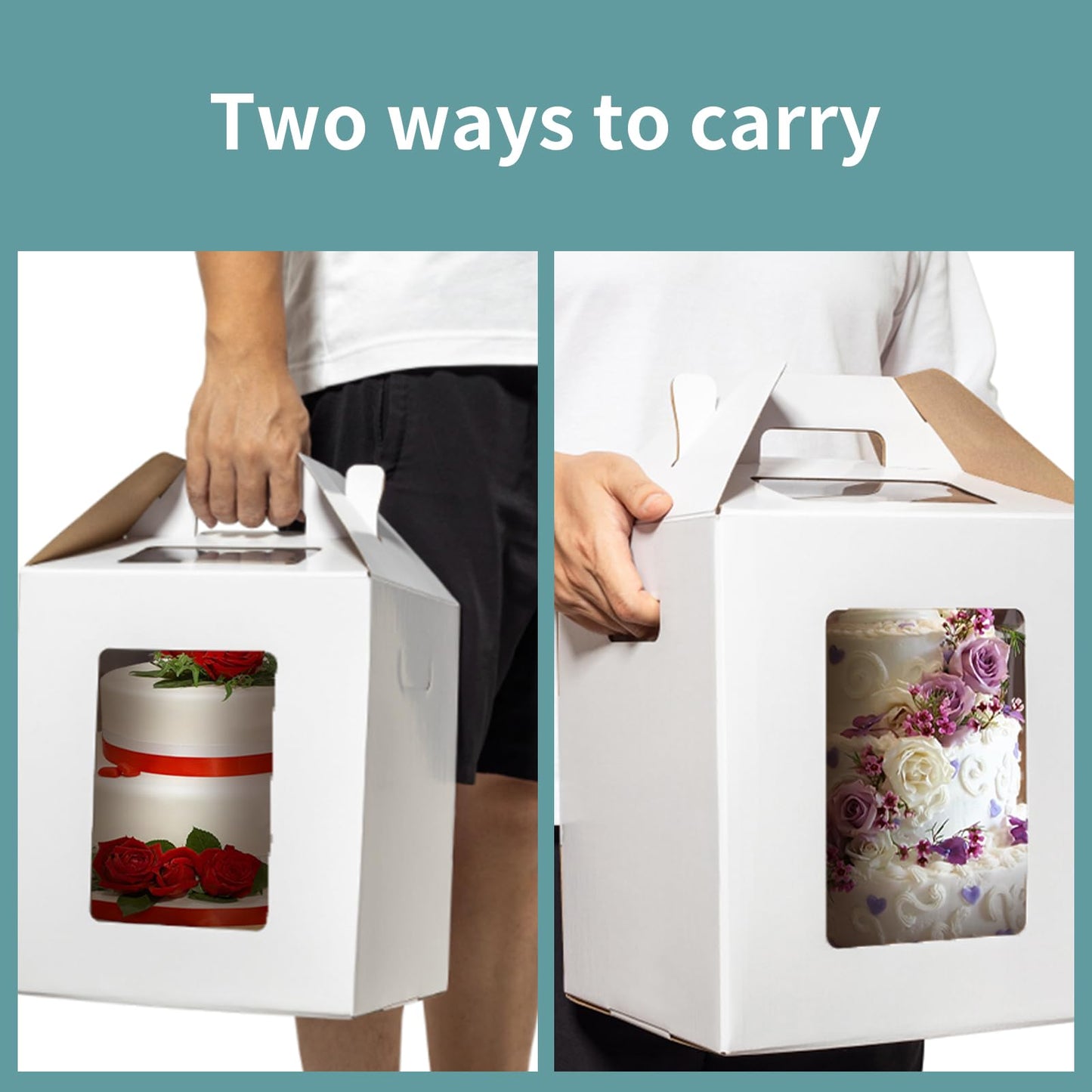 Wowxyz 3 Pack Tall Cake Boxes for Tier Cakes 10x10x12 Inch Disposable Layer Tall Cake Baking with Window Large Tierd Bakery Take Out Transport Containers with Handle for Wedding, Birthday, Party