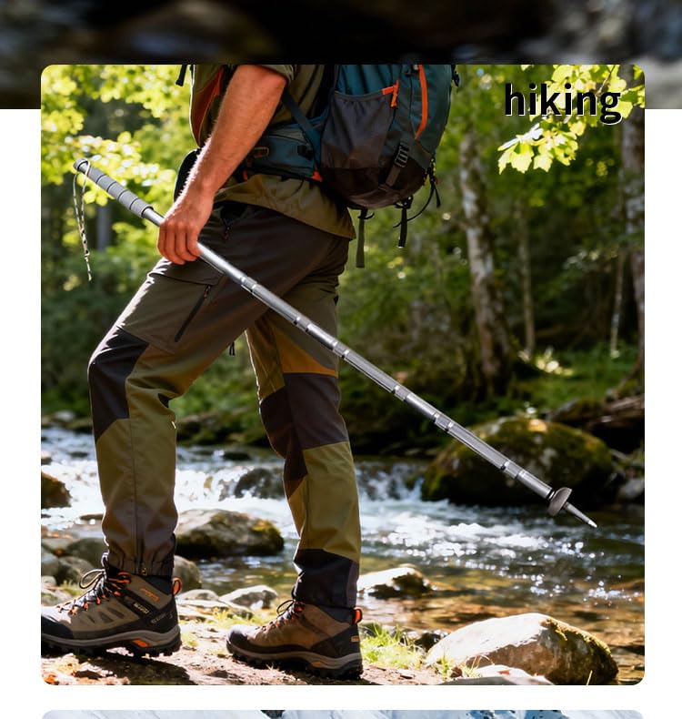 Multifunctional Tactical Hiking Stick with Compass & Canvas Bag - Adjustable Trekking Pole, Heavy Duty Aircraft Grade Alum...