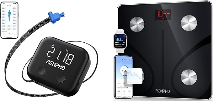 RENPHO Smart Scale for Body Weight, RENPHO Smart Body Measuring Tape, Rechargeable Tape Measure with LED Display