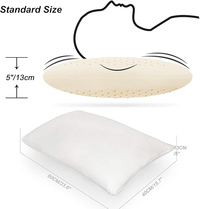 Talatex 100% Natural Premium Dunlop Latex Pillow, Medium Low Pofile Latex Firm Pillow Helps Relieve Pressure, Neck and Shoulder Pain