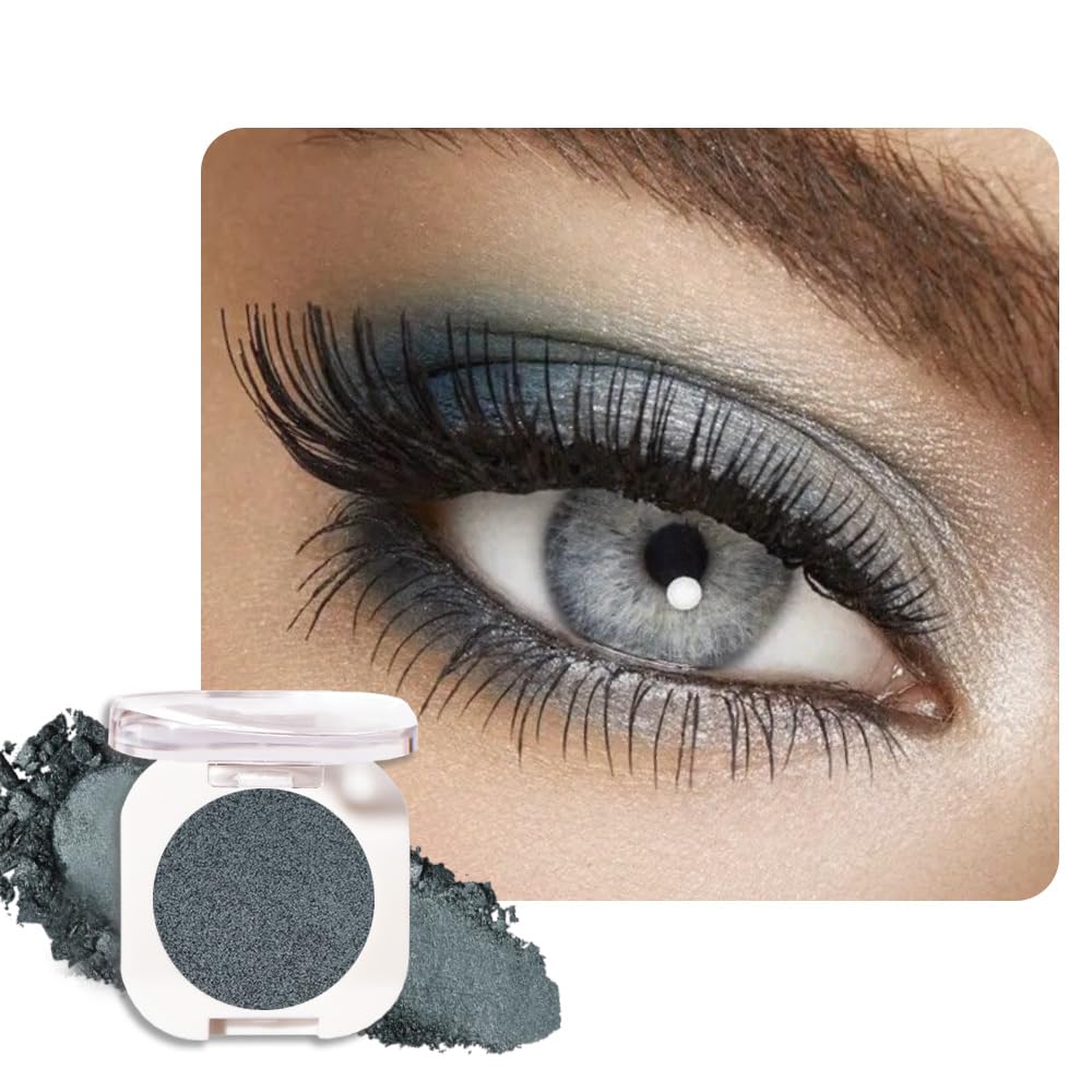 WanTuoluo Dark Teal Glitter Eyeshadow Palette for Women, Single Monochrome Eye Shadow Makeup, Shiny Pressed Powder, Blendable Na