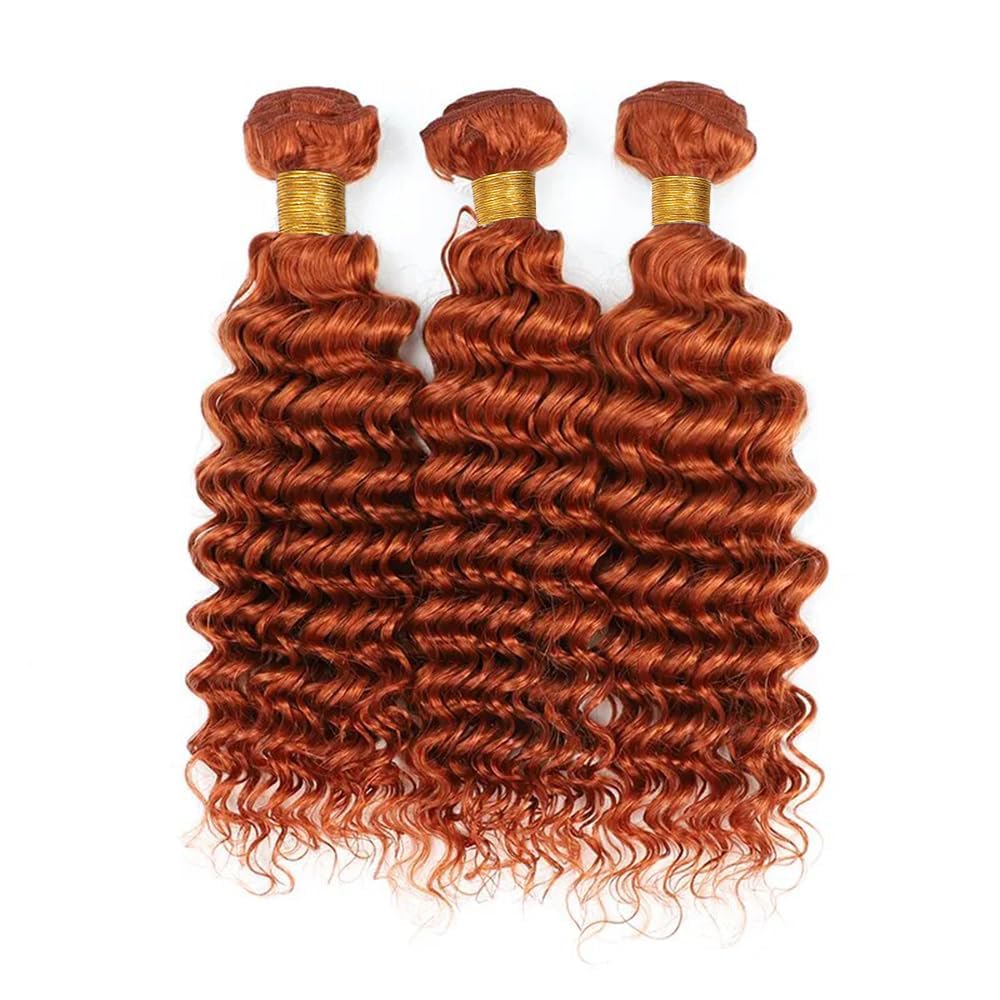 Lagalaga Bundles Human Hair 26 28 30 Inch Deep Wave Human Hair Bundles Orange Ginger 350 Bundles Unprocessed Brazilian Virgin Ha