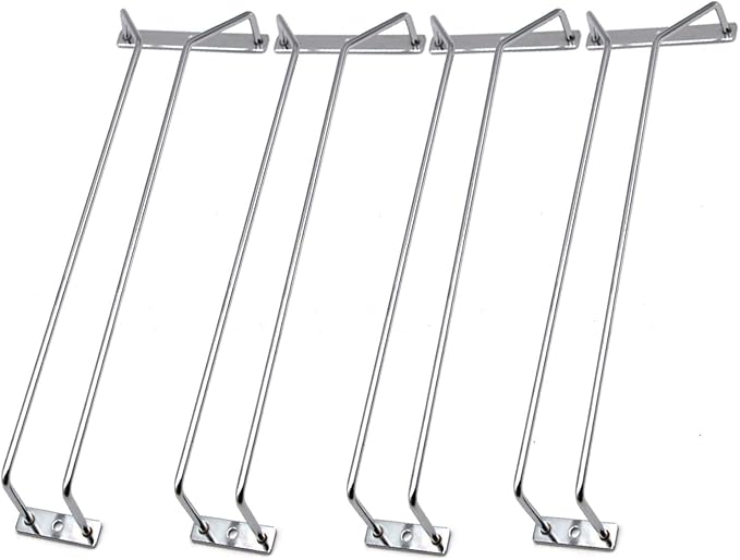 14-Inch Wine Glass Rack, Under Cabinet Wine Glass Holder Stainless Steel Chrome Finish Stemware Rack - Hanging Stemware Holder for Cabinet Kitchen Bar, Set of 4