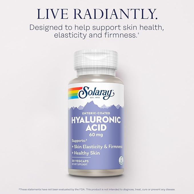 SOLARAY Hyaluronic Acid Triple Strength - Skin Elasticity and Firmness Support - Plus Vitamin C - Lab Verified, 60 Day Money-Back Guarantee, 30 Servings, 30 VegCaps