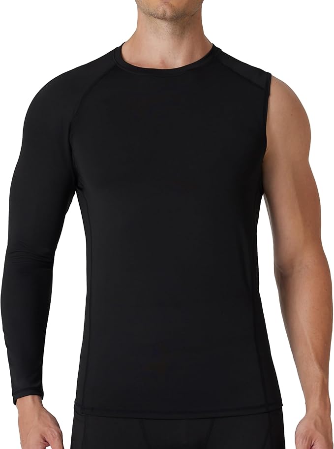 RIKUAOU Mens One Arm Sleeve Compression Shirts 1/2 Long Sleeve Athletic Base Layer Undershirt Basketball Workout Top