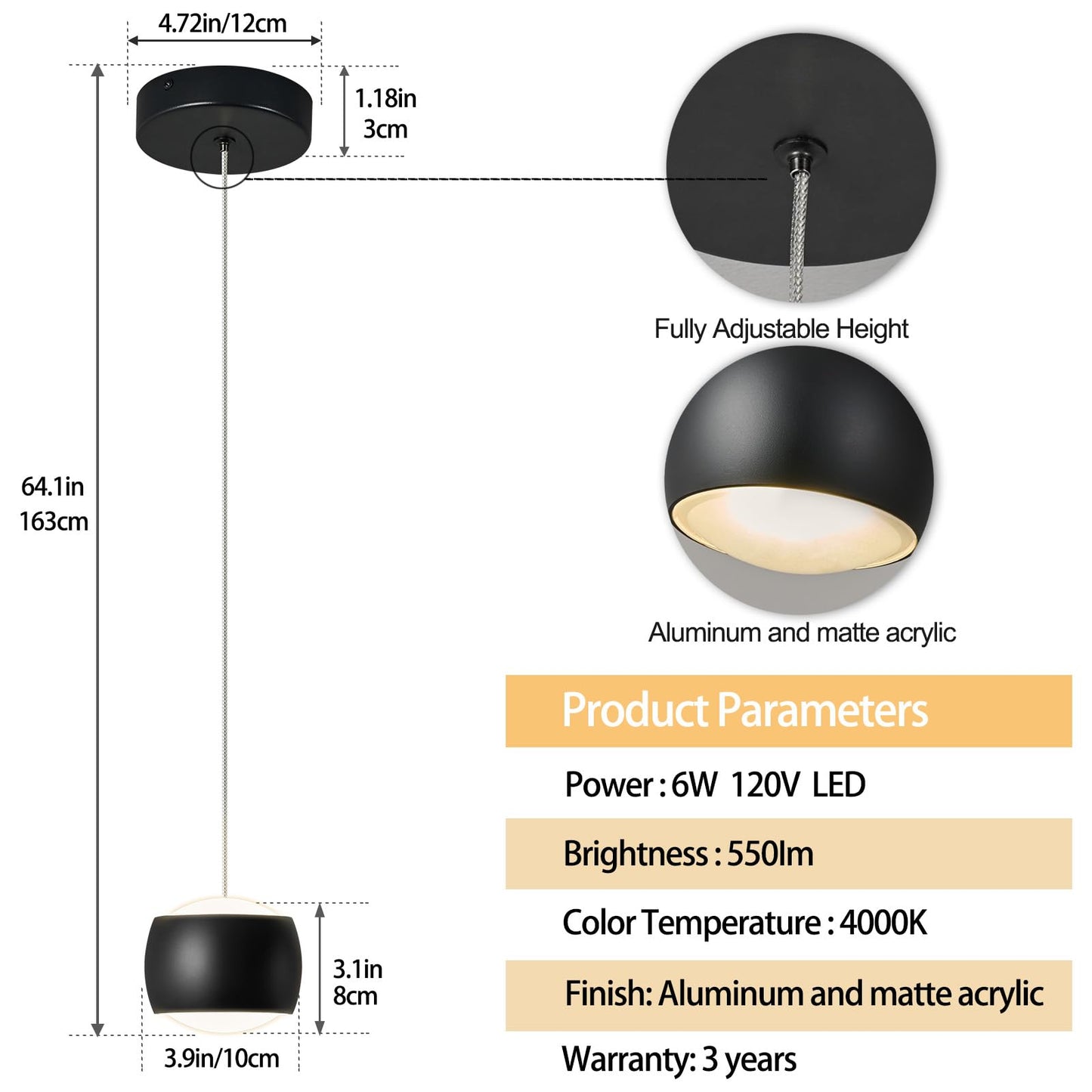 Adcthome Modern Led Dimmable Pendant Light Fixtures Mini Island Pendant Lighting For Kitchen Island Dinning Room Bedroom Bar  Kitchen Island Ceiling Hanging Light Fixtures(Black-3-Pack)