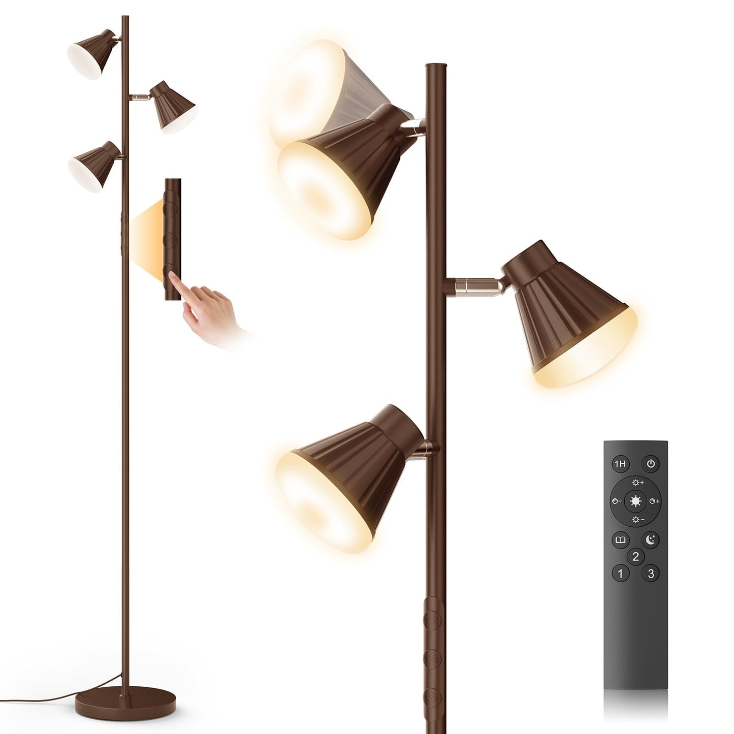 SIBRILLE 36W LED Tree Floor Lamp, Dimmable with Remote & Touch Control, 4 Color Temperatures, Brown, Model H107812