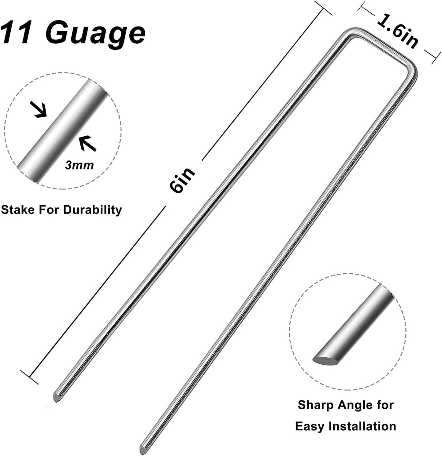 Landscape Staples Galvanized Garden Stakes, Heavy Duty Garden Pins for Fences, Lawns, Weed Barriers and Landscape Fabrics, Netting, Irrigation Hose (6 inch, 25)