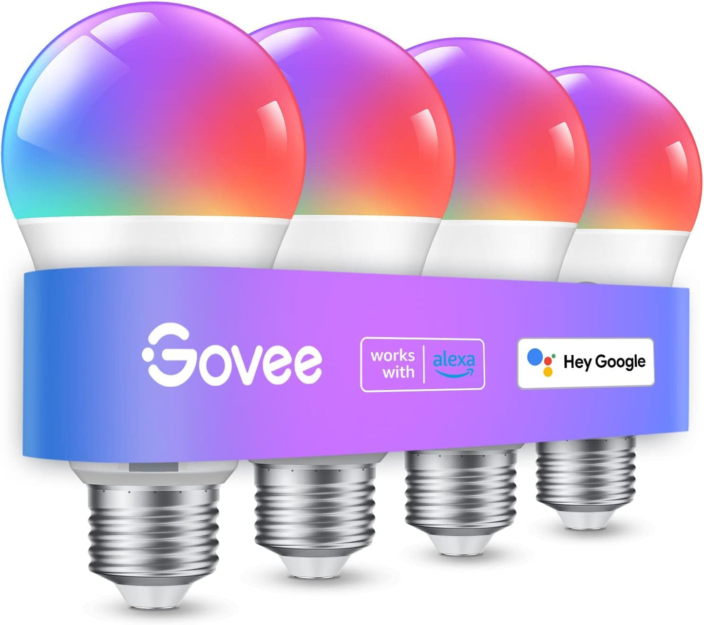 Govee Smart Light Bulbs, WiFi Bluetooth RGB Color Changing, 4 Count, Multi-colored, Model H6008, Music Sync, 54 Scenes