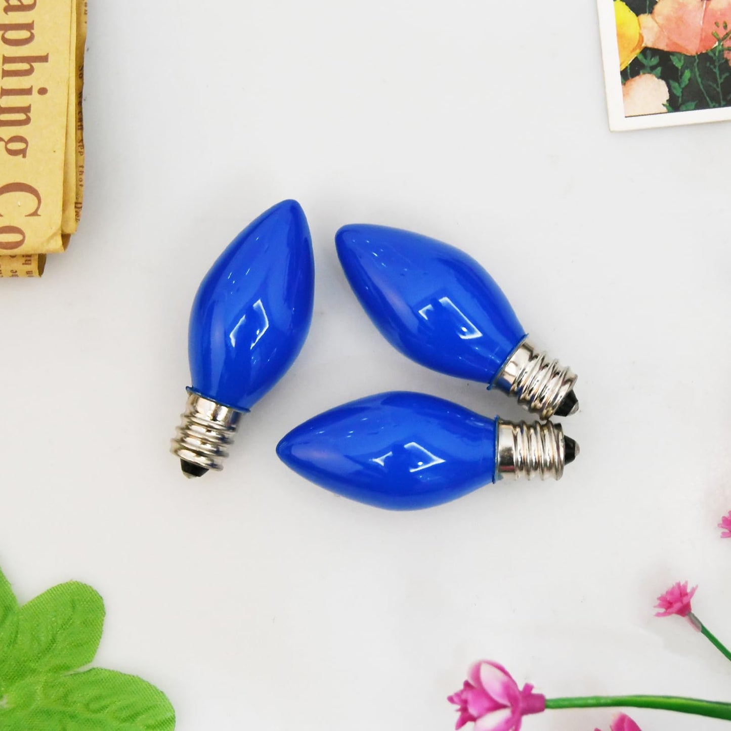 SUNSGNE C7 Blue Incandescent Light Bulbs, 5 Watt E12 Candelabra Base, Pack of 25