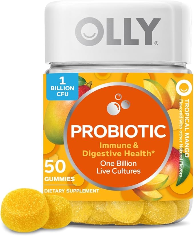 OLLY Probiotic Gummy, Immune and Digestive Support, 1 Billion CFUs, Chewable Probiotic Supplement, Mango, 25 Day Supply - ...