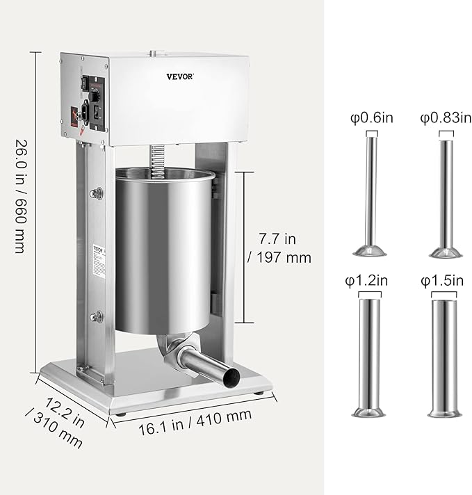 VEVOR Sausage Stuffer, 22LBS/10L Capacity, 304 Stainless Steel Electric Sausage Stuffer, Vertical Electric Stuffer Adjustable Speed Stainless Steel Heavy Duty Sausage Filler Meat Stuffer