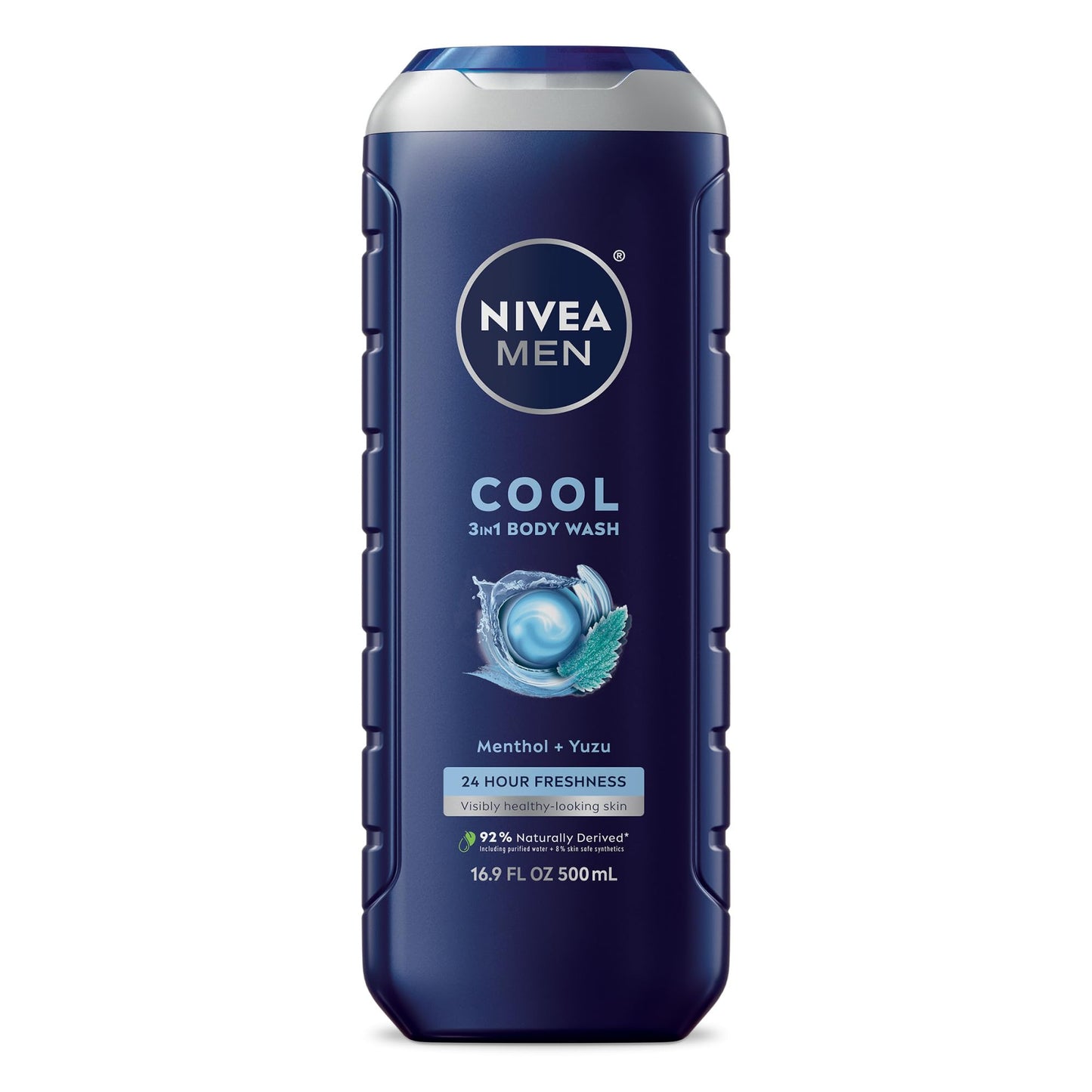 Nivea Men Cool Body Wash, Icy Menthol and Yuzu Scent, 3-in-1 Men's Body Wash, Face and Hair, Paraben Free, pH-Skin Friendly, 16.