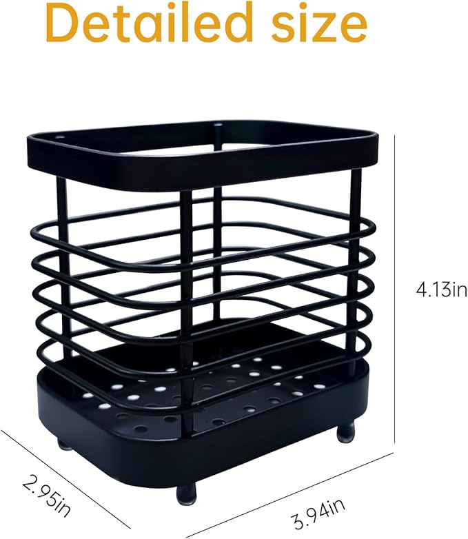 Kitchen Sink Utensil Holder of Drying Rack, Small Stainless Steel Cutlery Drainer Caddy,Spoon and fork organizer (Black)