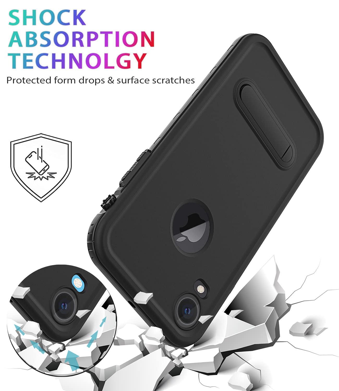 Diverbox For Iphone Xr Case Waterproof,Shockproof Dustproof Ip68 Full-Body Sturdy With Kickstand Case Built-In Screen Protector,