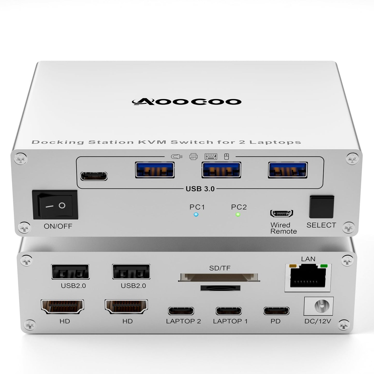 USB C KVM Switch 4K@60Hz, Dual Monitor Dock KVM Switch for 2 Laptop Sharing 2 Monitor, 2 USB-C MST Ports,100W PD and 1G Ethernet for 2 Laptops with Wired Remote Control and USB C Cables Included