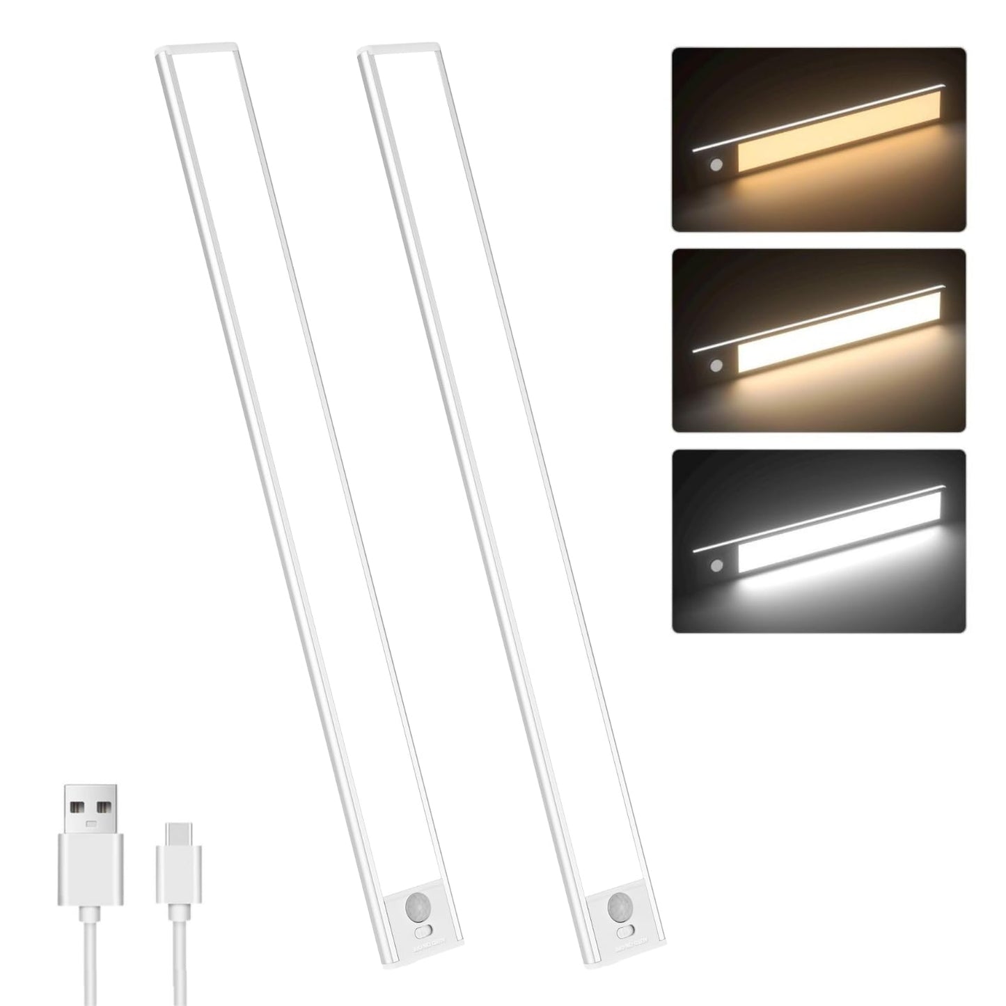 Sanofuturion Motion Sensor Under Cabinet Lighting-Magnetic Rechargeable Closet Lights for Kitchen,Stairs,Wardrobe | 3-Color Dimm