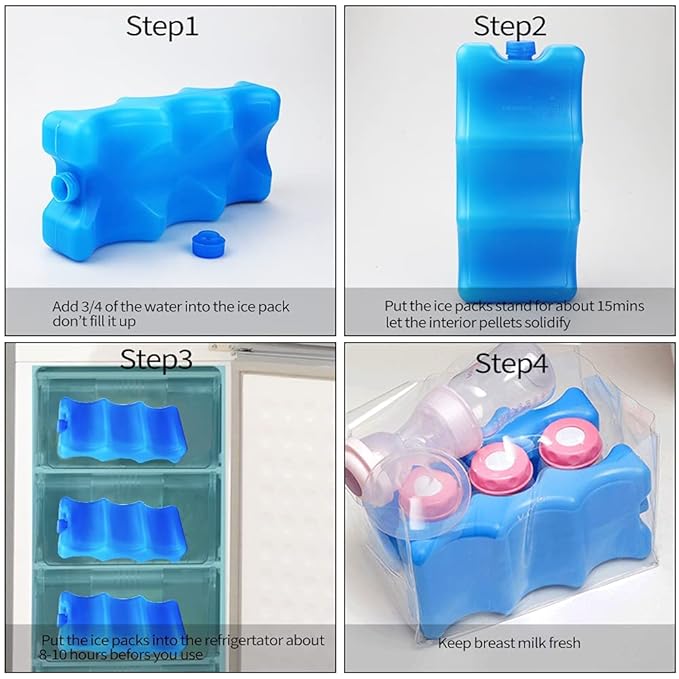 Pack of 3 Reusable Ice Packs for Breastmilk Storage, Bottle Ice Packs for Cool Cooler Bag, Breakfast, Lunch, Baby Bottles, Beer, Camping and Travel