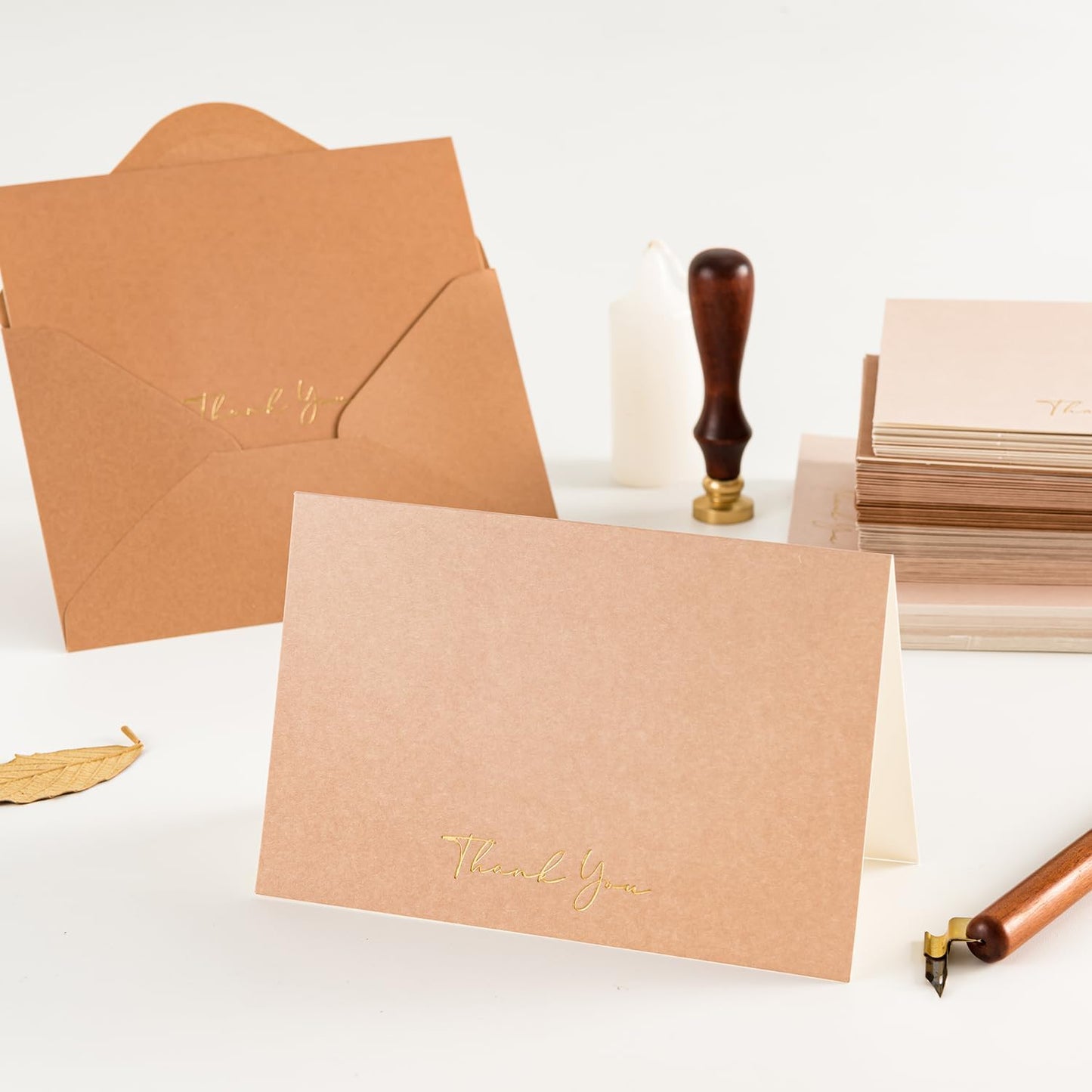 Crisky Neuttral Brown Thank You Cards with Envelopes & Stickers， 50 Pack Bridal Shower Graduation Thank You Cards Small Business, Wedding Baby Shower Birthday Funeral Notes Bulk