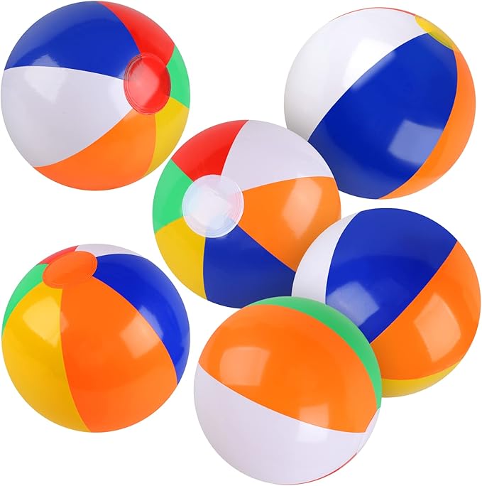 Rindion 6 Pack Beach Balls, 10 Inch Beach Balls for Kids, Rainbow Color Pool Toys Pool Balls for Swimming Pool, Beach Toys...