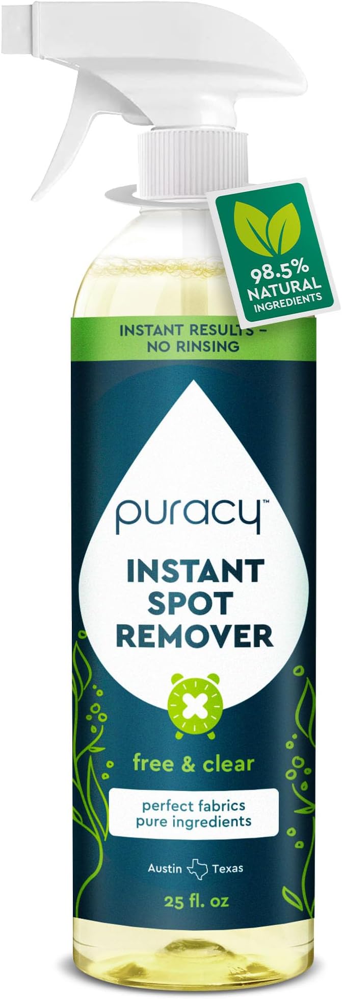 Puracy Laundry Stain Remover for Clothes Laundry - Carpet Stain Remover Carpet Spot Cleaner Couch Stain Remover - Clothes Spray, Free & Clear - Instant Spot Remover, 25 Fl Oz (Pack of 1)