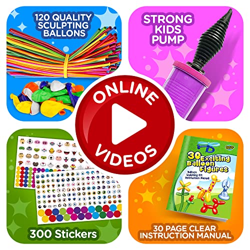 Learn & Climb DIY Balloon Animal Kit for Beginners. Fun Twisting & Modeling Activity for Party. Makes 30+ Sculptures, Pump...