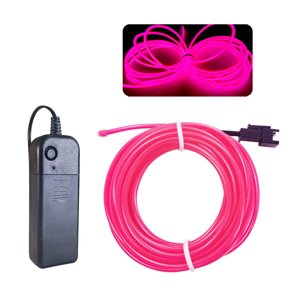 MaxLax EL Wire Neon Lights, 16.4ft Portable Battery Pack, Cuttable Rope Lights, Pink
