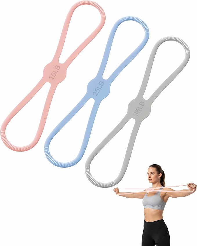 Geyynow 3 PCS Figure 8 Resistance Bands for Women, 15 Lbs & 25 Lbs & 35 Lbs Keep Resistance Band for Arm with Non-Slip Han...