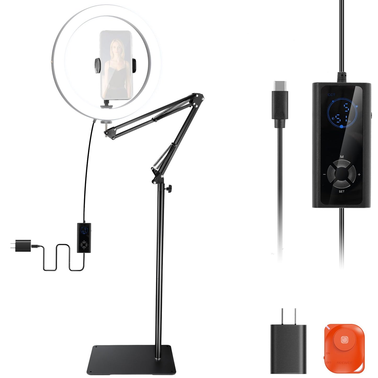 Neewer 12 24W High Power Led Ring Light Compatible With Iphone, 60 Overhead Folding Light Stand/Phone Holder Mount For Video Rec