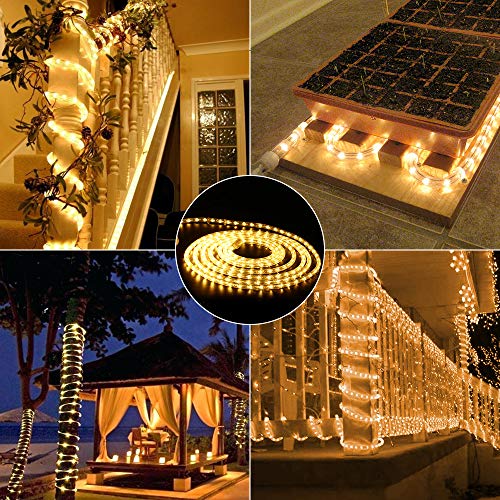 Brizled Warm White Rope Lights, 18ft 216 LED Rope Lights Waterproof, 120V Plugin White Christmas Light Connectable with Cl...
