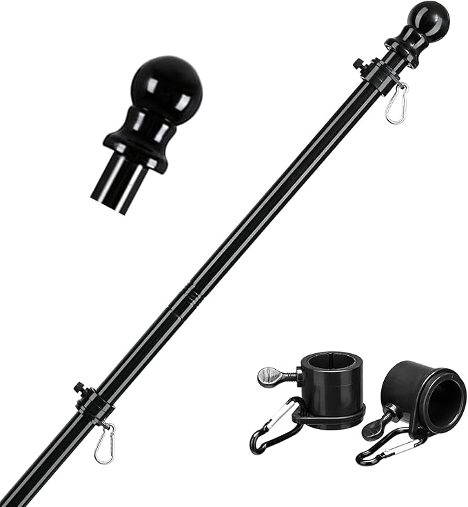 Barcetine Black Flag Poles for Outside House - 5ft Tangle Free Flag Pole for House,Heavy Duty Metal Flagpole,Outdoor Flagp...