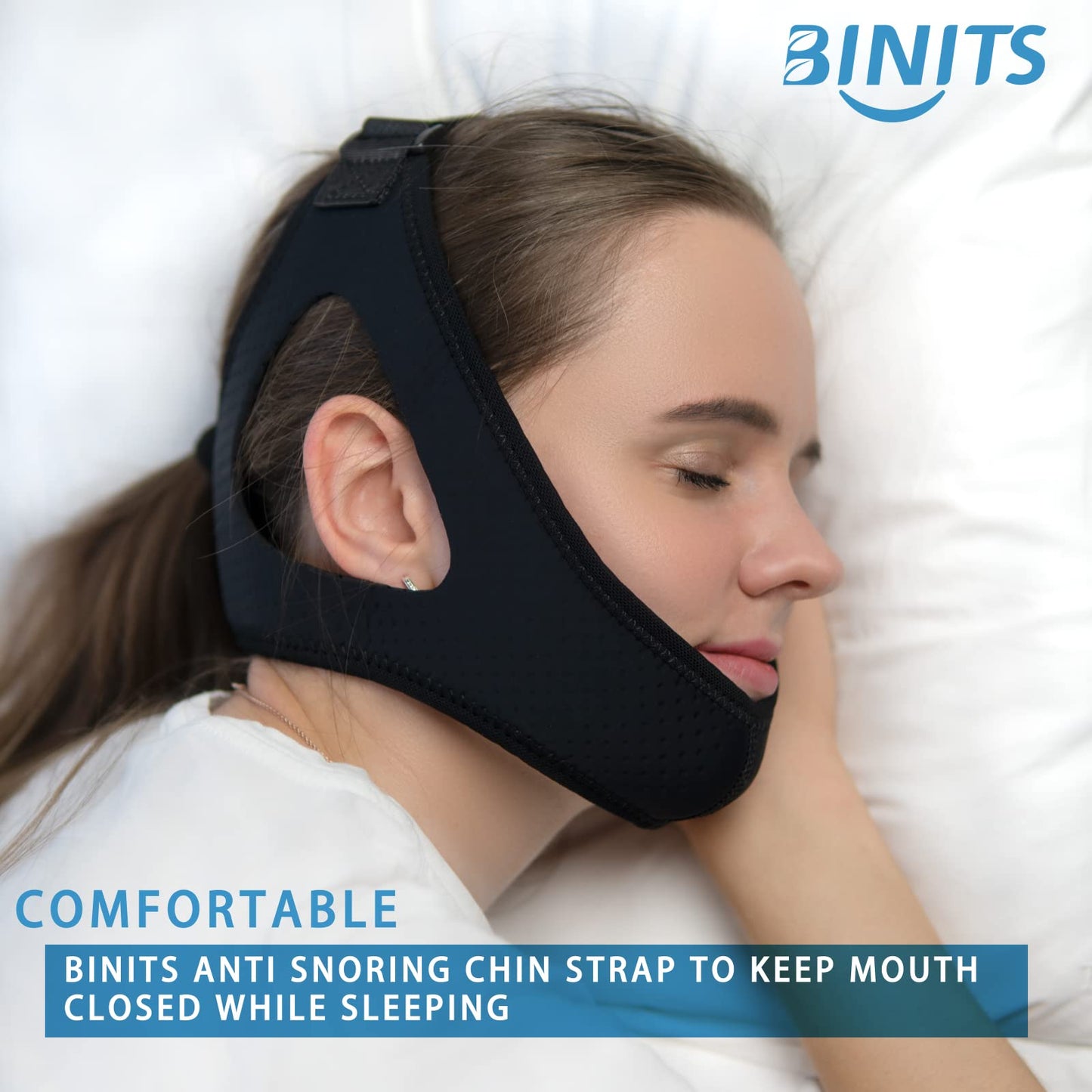 Chin Strap for CPAP User - Adjustable Snore Stopping Device Face Mask Bandage Keeping Mouth Closed - Better Night's Sleep No Dry Mouth Nasal Breathing (Black)
