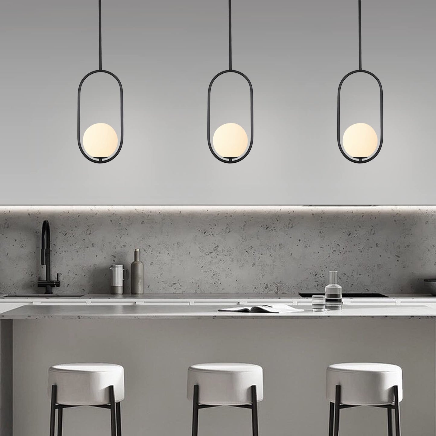 SeeU Pendant Light Chandelier, Black Metal Globe Fixture for Kitchen, Dining Room, Bedroom