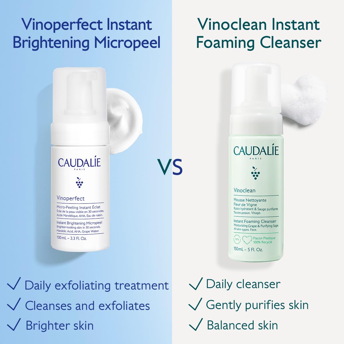 Caudalie Vinoperfect Instant Brightening Micropeel Foam Cleanser with Mandelic Acid - 100 mL