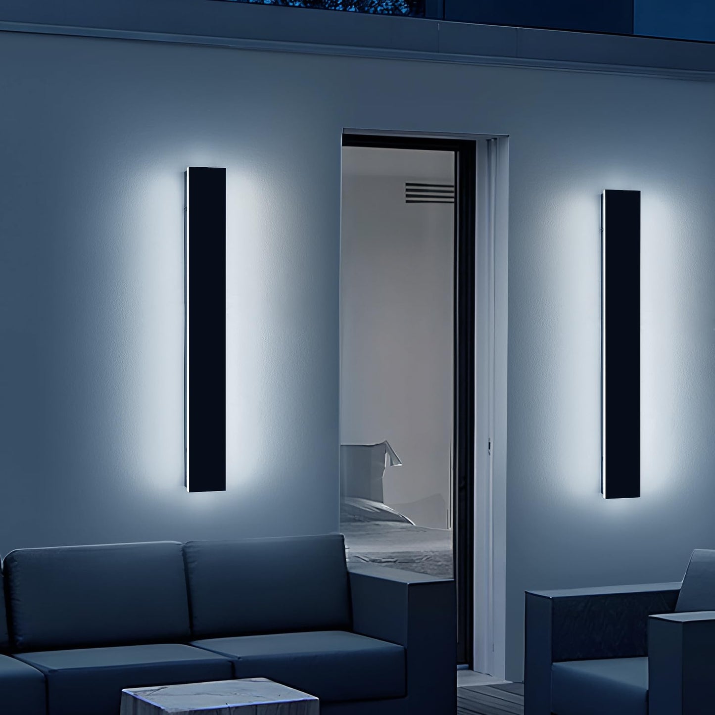 Daoseolo 2 Pack Outdoor LED Wall Sconce, Dimmable 3000K-6000K, 31.4inch, Black Aluminium, IP65 Waterproof, Model TC-CB