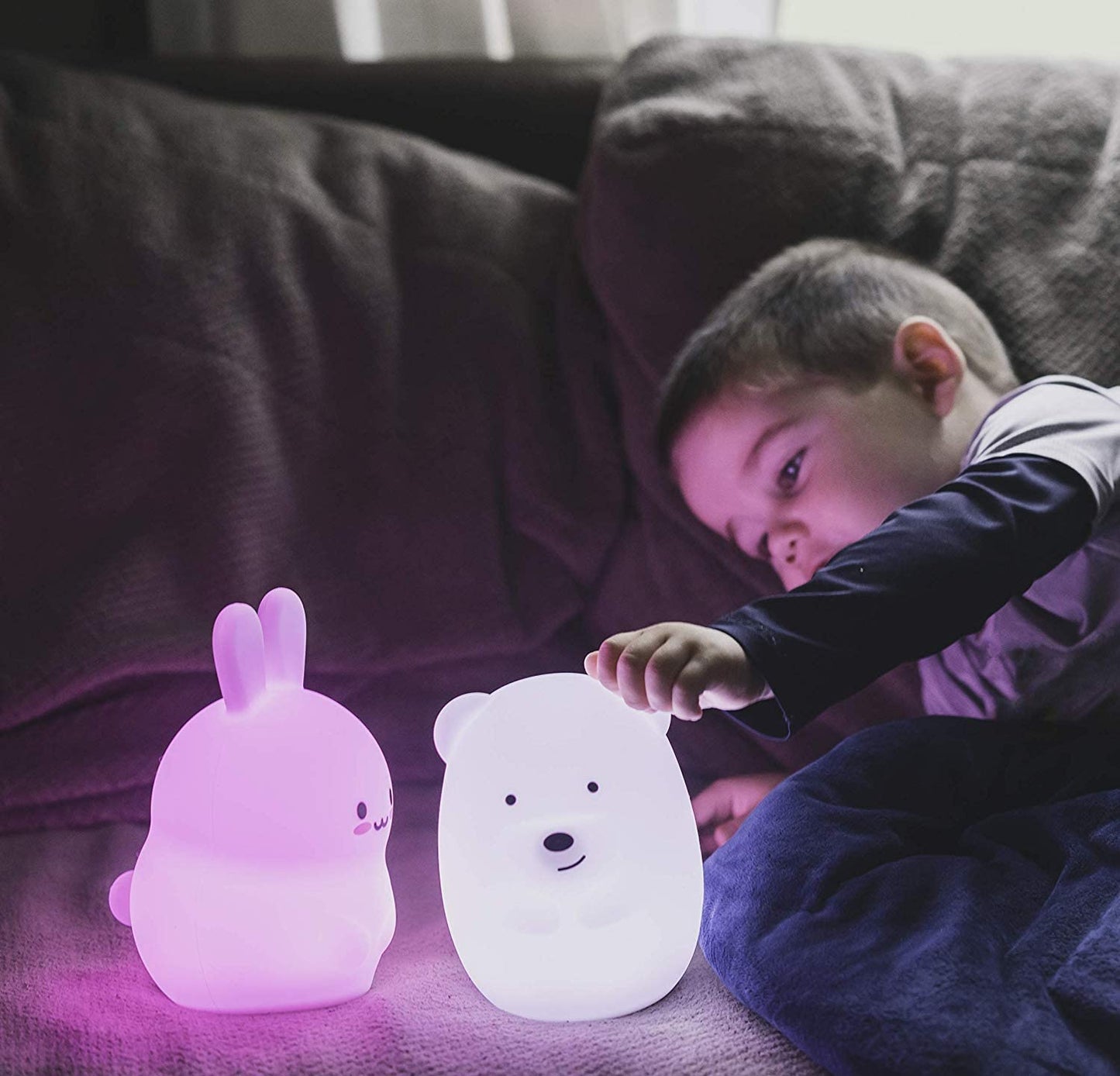 Tekemai Night Light for Kids, Multicolor Bedside Lamp, Remote Control, Large Bear, Silicone, Adjustable Brightness, White, Model TC851-8