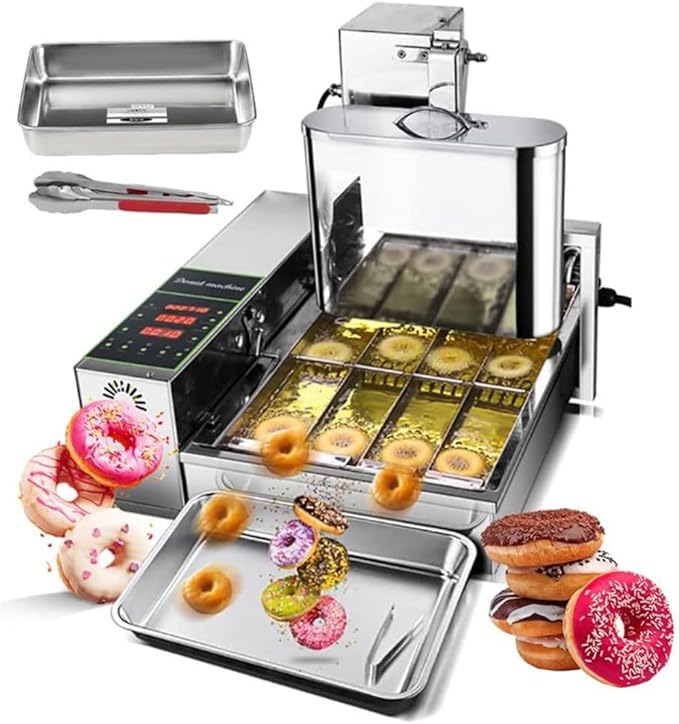 Automatic Donut Machine, Digital Donut Fryer,Donuts Making Machine Frying Mini Donuts Maker Adjustable Thickness Stainless Steel 5.5L Hopper 1750 unit/h,110V
