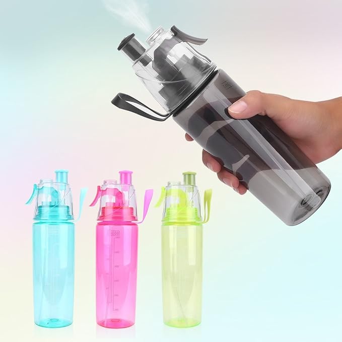 Vbestlife Mist Spray Water Bottle 600ml Portable Sport Water Bottle Anti Leak Drinking Cup with Mist Hydration (Black)