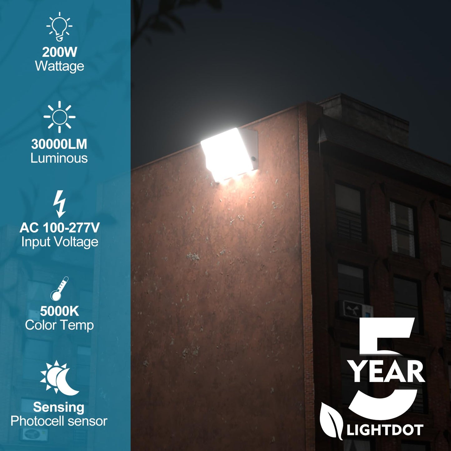 Lightdot 8Pack 200W Led Wall Pack Lights  100-277V Dusk To Dawn With Photocell | 30000Lm(150Lm/W) 5000K Ip65 Outdoor Exterior Lighting Fixture  Energy Saving|5-Yrs Warranty  Etl White(Height:15~30Ft)