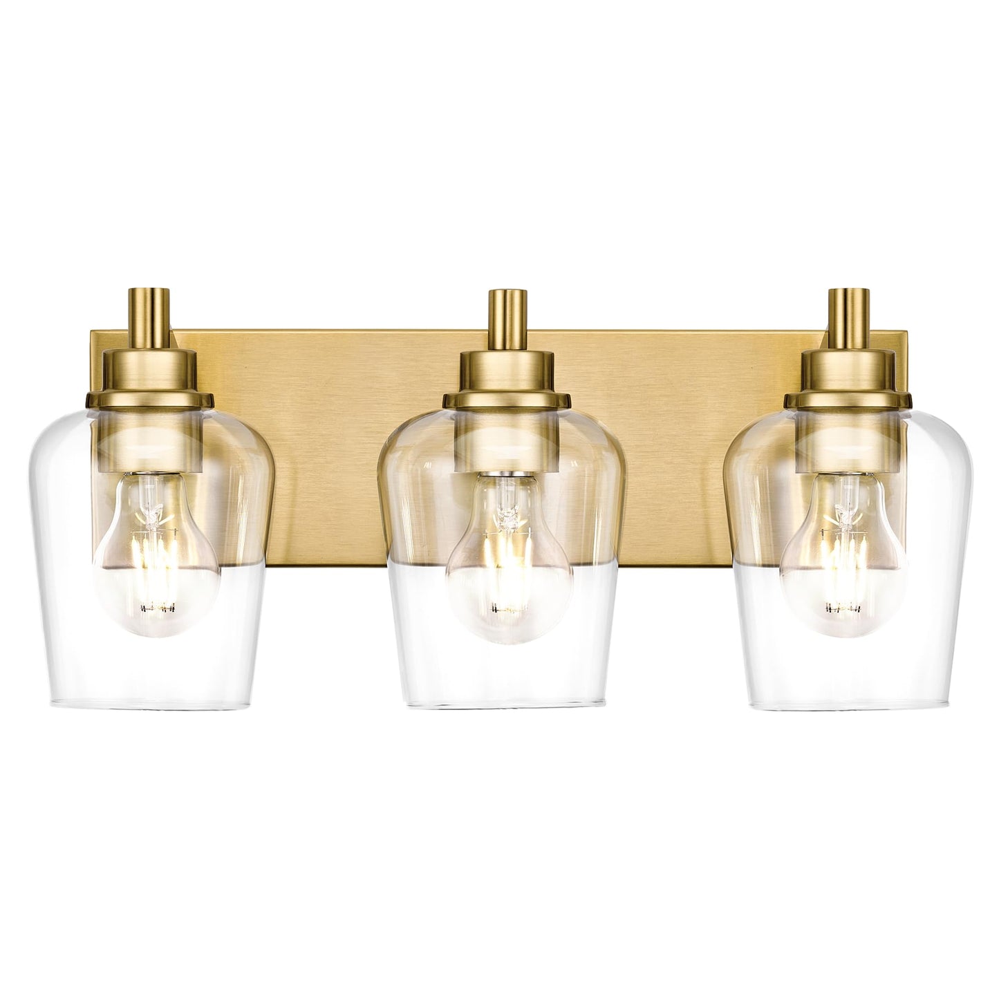 Metwet Bathroom Light Fixtures  3-Light Modern Vanity Light With Clear Glass Wine Glass-Shaped Shade  Vanity Lighting Fixtures Over Mirror  Brushed Gold  Vl155-Bg-3