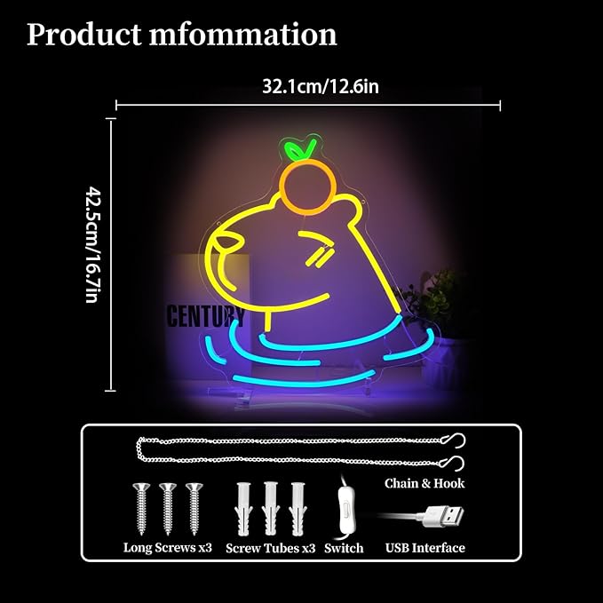 Capybara Neon Sign Led Neon Lights Neon Signs for Wall Decor Light Up Sign for Birthday Party Club Gift