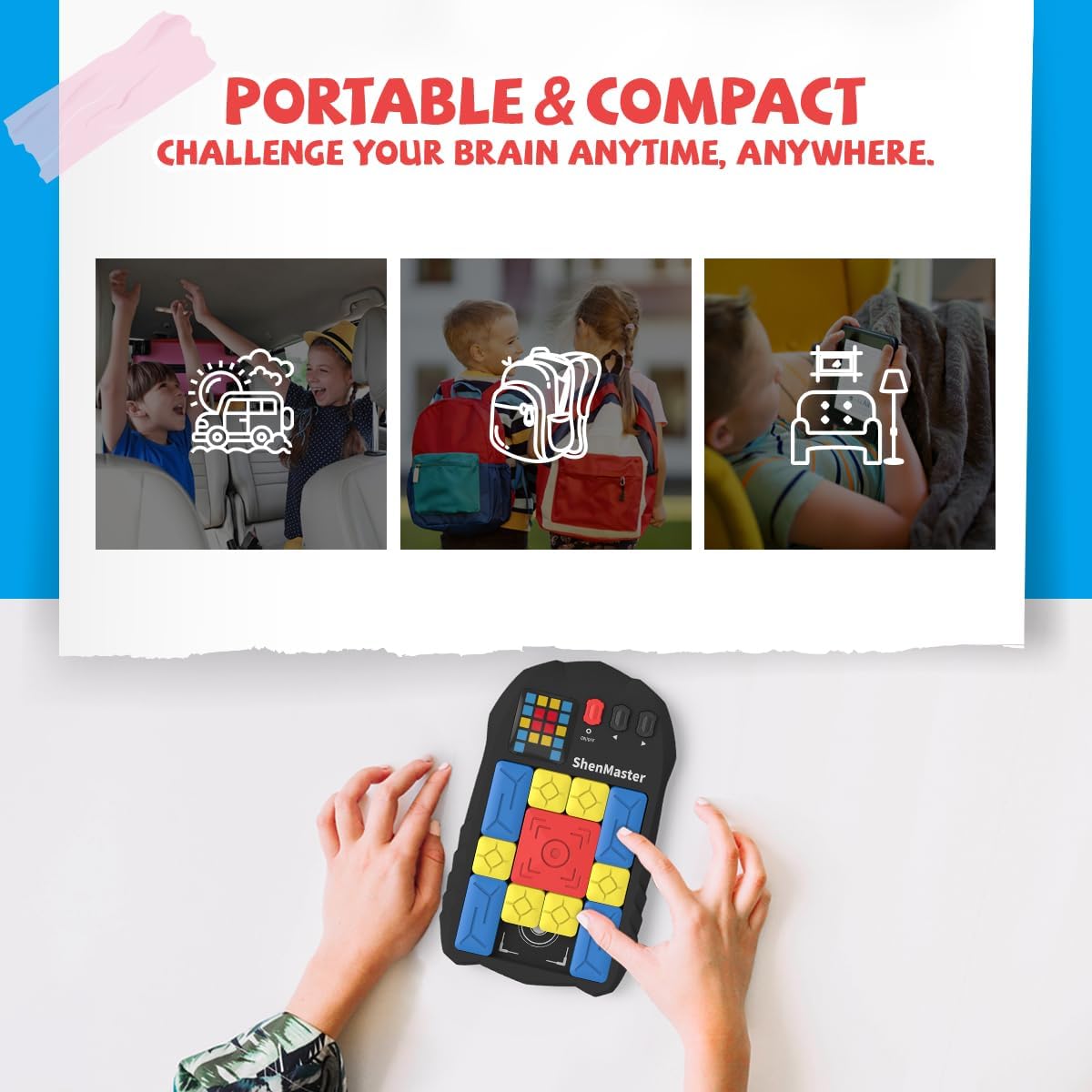 Rechargeable Super Slide Puzzle Game,Klotski Brain Toys for Kids Teens,500+ Challenges 7 Difficulty Levels for Boys&Girls,Portable Travel Games for All Ages,8-12 Gifts idea-Black