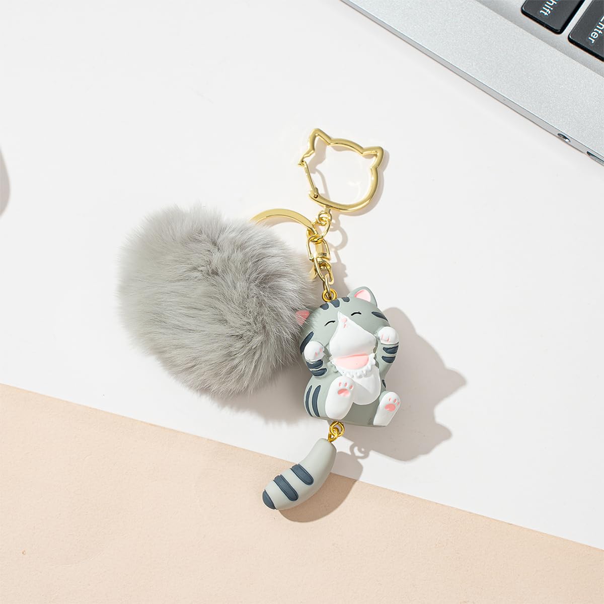 Jekvill Cute plush cat keychains for women, cute cartoon cat keychains with soft plush balls, durable and lightweight, bag accessories, can hold keys, wallets, backpacks,bag charms