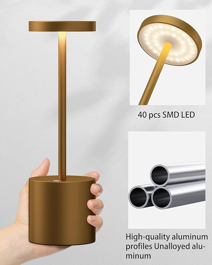 Cordless Table Lamps Rechargeable - Outdoor Portable LED Table Light 5000mAh Battery Operated Lamp 3 Color Stepless Dimming with Memory Function for Restaurant Dining Patio 2Pack Bronze