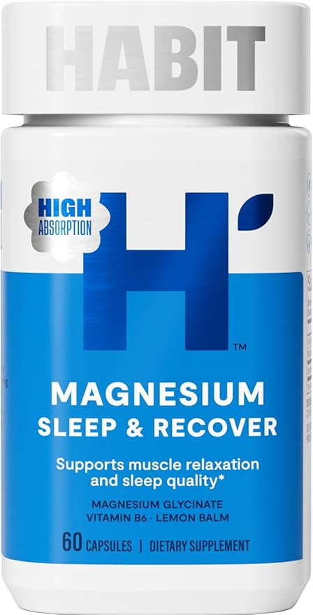 Habit Magnesium Sleep & Recover Supplement Dual Pack, Magnesium Glycinate, Vitamin B6, Lemon Balm, (120 Capsules, 1 Pack x 60 Capsules)