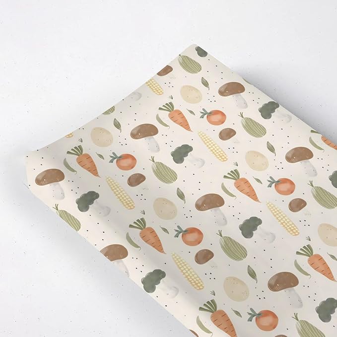 Cartoon Vegetable Mushroom Carrots Pattern Baby Changing Pad Cover, Unisex Vegetable Nursery Diaper Changing Table Pad Mat Sheet for Boys Girls-16x32