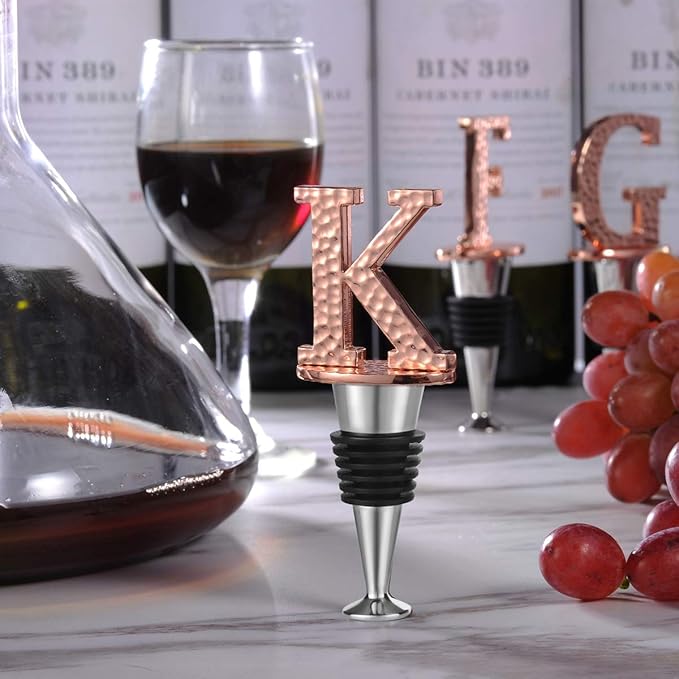 Miicol Wine Stopper, Prosecco Stopper, Wine Bottle Stopper, Personalised Champagne Stopper, Rose Gold Wine Accessories, Wine Lovers Gift, Monogram Gift, Letter K