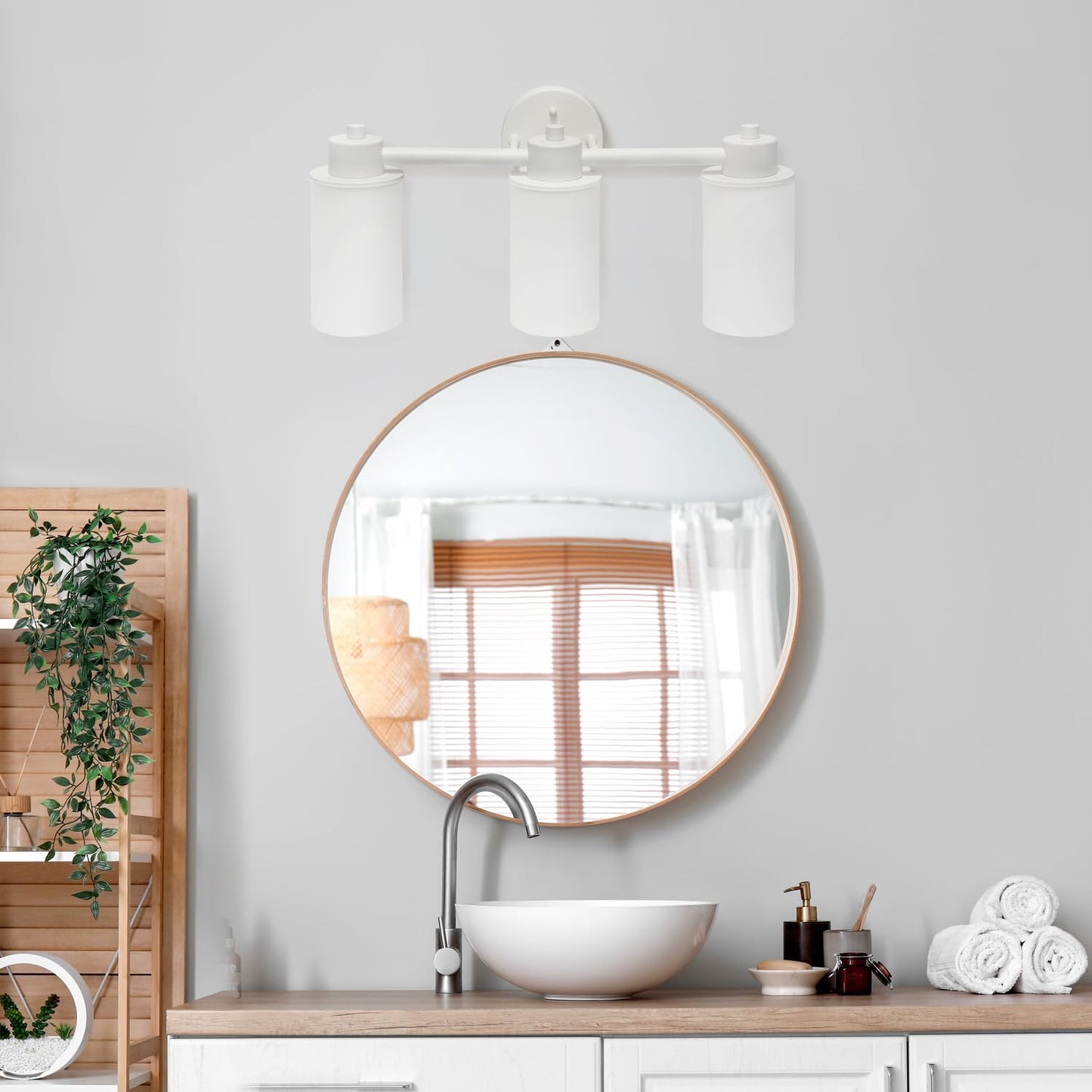 Simple Designs Modern Wall Mounted Vanity Fixture, 3 Light, Metal, Milk White Glass Shades, 20.75in, VT1024-WHT, White