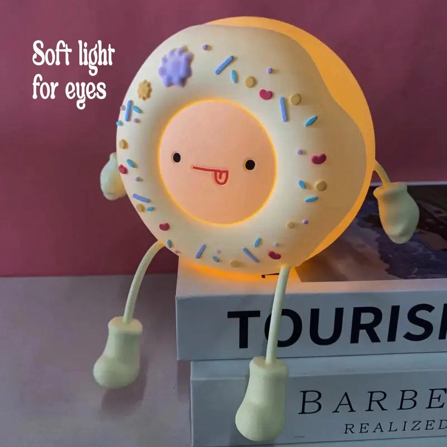 Yenergy Cute Donut Night Light - Silicone Kids Rechargeable Adjustable  Contact Switch Room Decor Gift (White)